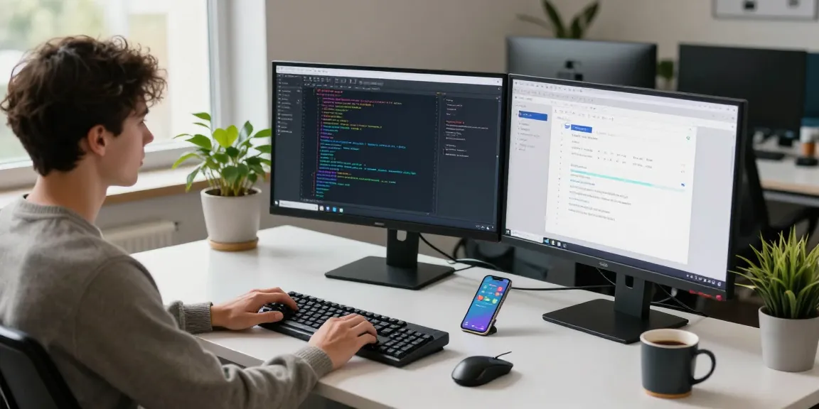 Developer using WPS Official Website tools in modern office setting with multiple monitors and collaborative workflow elements.